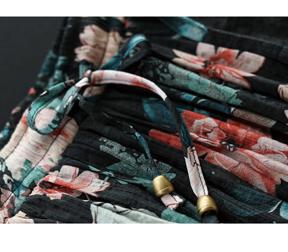 Literary Tencel Linen Print Slim A-line Skirt