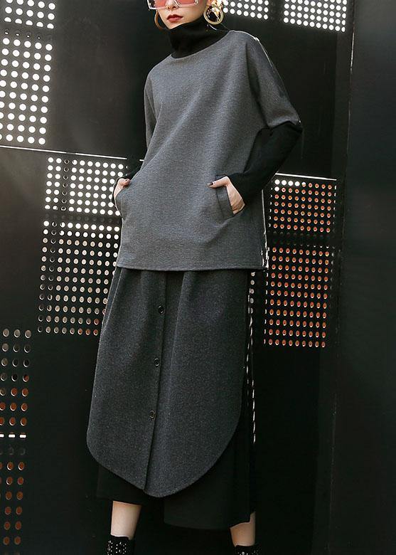 Woolen Blended High Waist Pants Loose Patchwork Pants Skirt