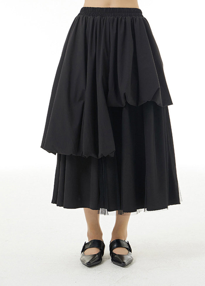 Black Elastic Waist Asymmetrical Design Cotton Skirt Summer