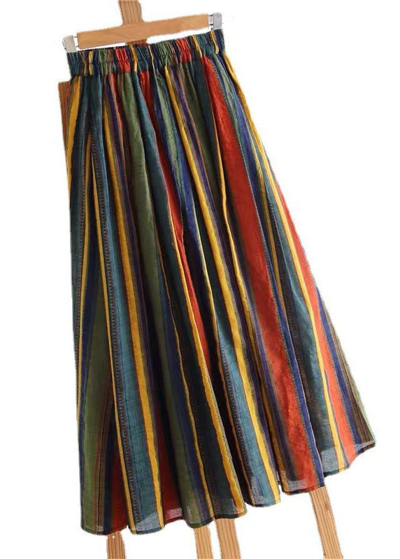 Unique Rainbow Elastic Waist Striped Skirt Spring