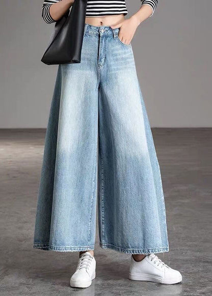 Diy Light Blue Pockets Wide Leg Fall Denim Pants