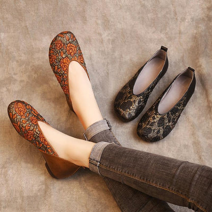 National Style Slip-on Round Toe Cowhide Shoes