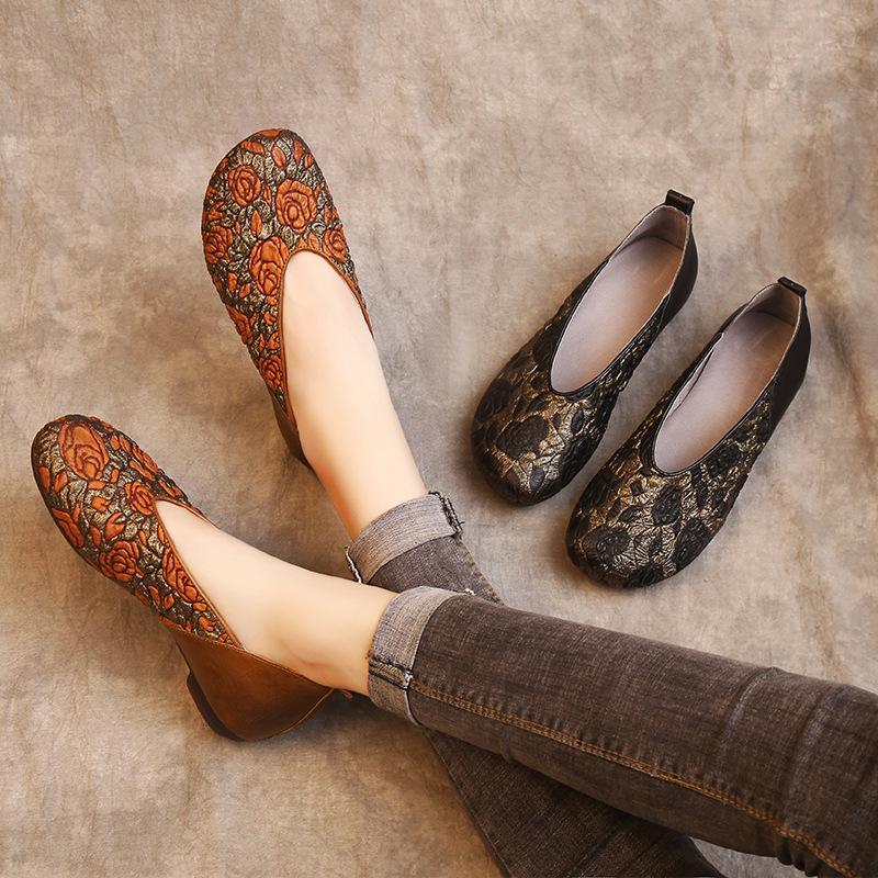 National Style Slip-on Round Toe Cowhide Shoes
