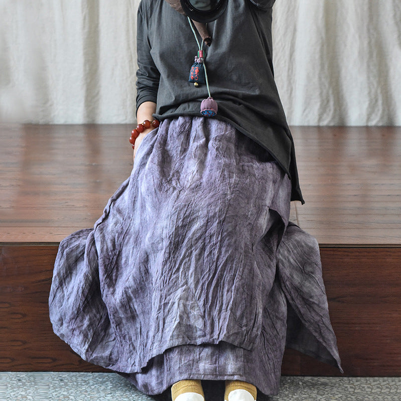 Literary Retro Cotton and Linen Distressed Linen Skirt