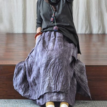 Literary Retro Cotton and Linen Distressed Linen Skirt