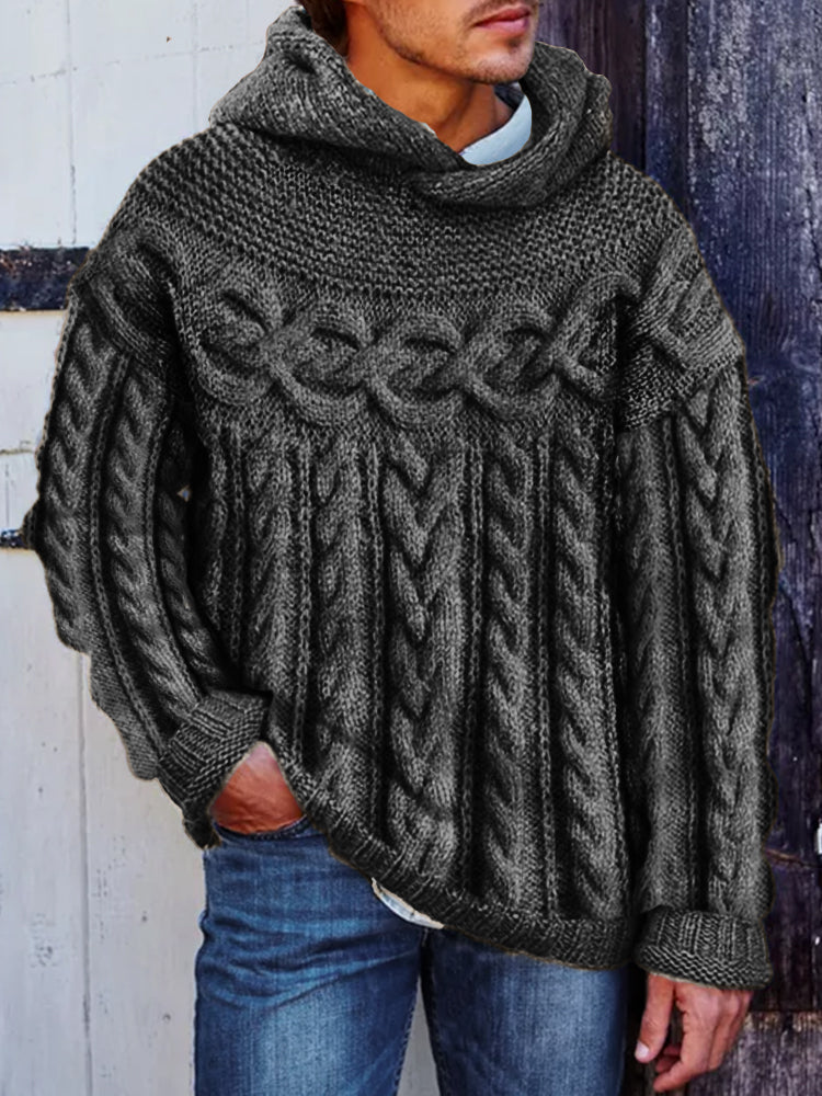 Men's Retro Celtic Jacquard Cozy Hooded Sweater artswardrobe