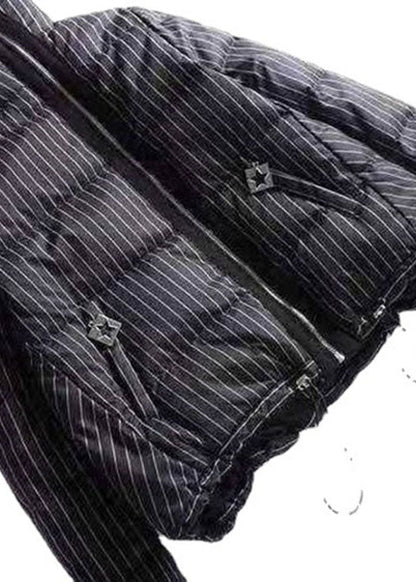 Red Striped Stand Collar Zippered Winter Chiffon Puffers Jackets