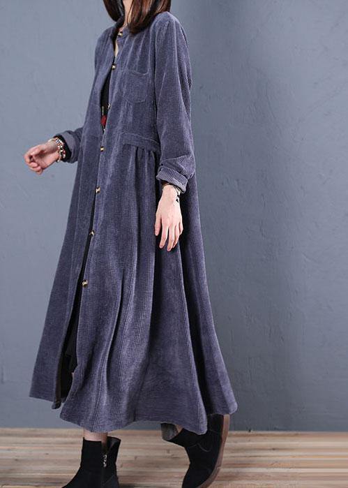 Fine Navy Coats Fall O Neck Pockets Long Coat