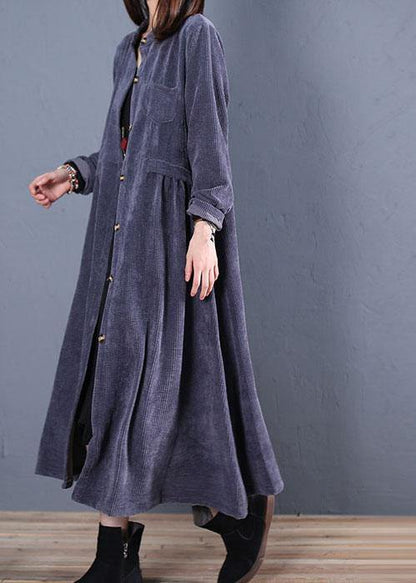 Fine Navy Coats Fall O Neck Pockets Long Coat