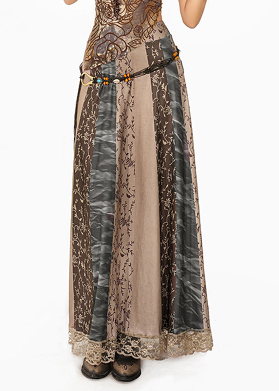 Grey Print High Waist Maxi Skirt