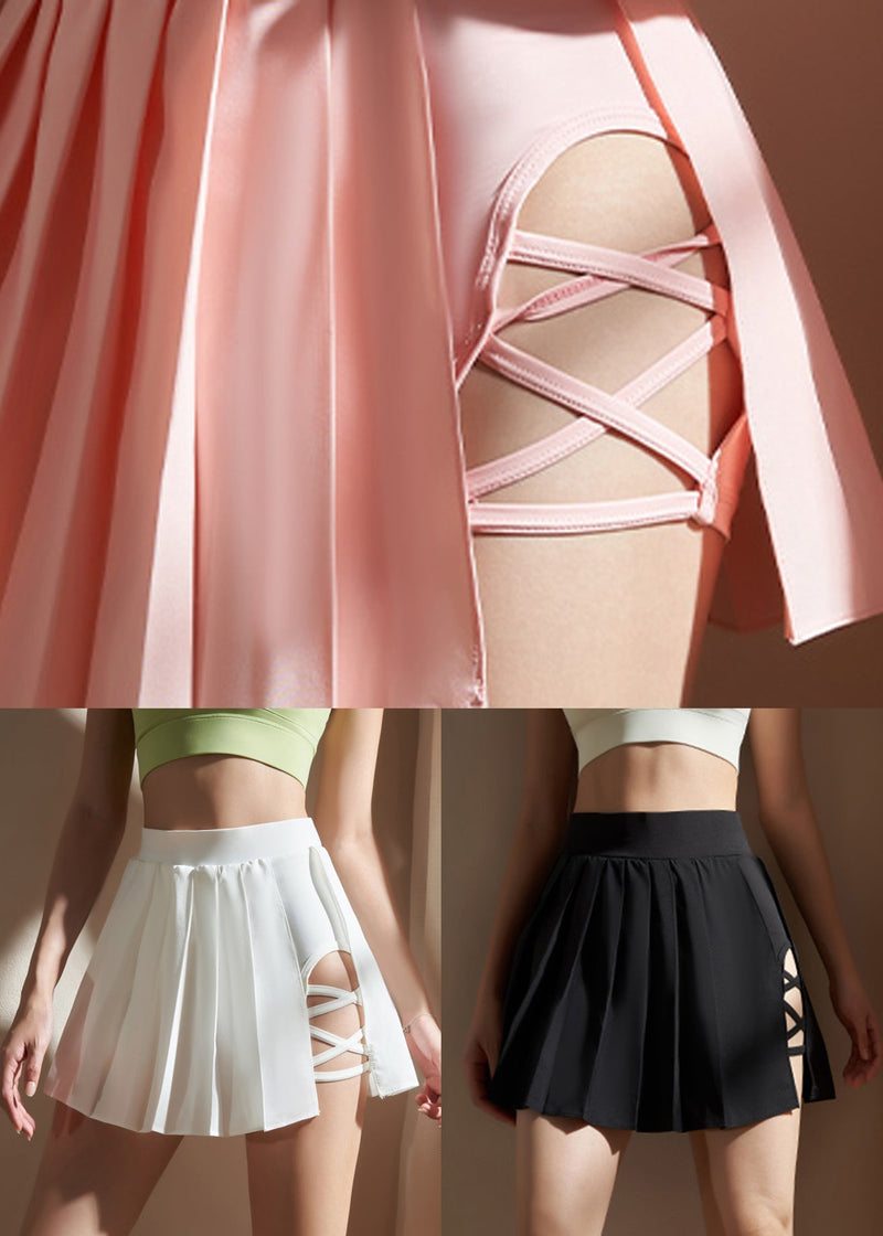 Pink Hollow Out Tennis Skirts