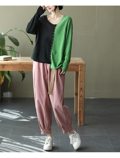 New Literary Retro Color Matching Knitted Top