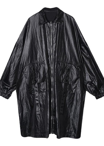 Classy Black Clothes Wardrobes Lapel Pockets Fall Coats