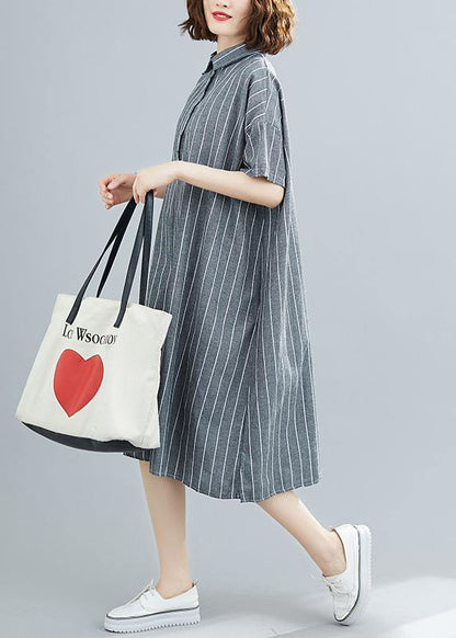 Diy Striped Cotton Quilting Clothes Lapel Collar Summer Dresses