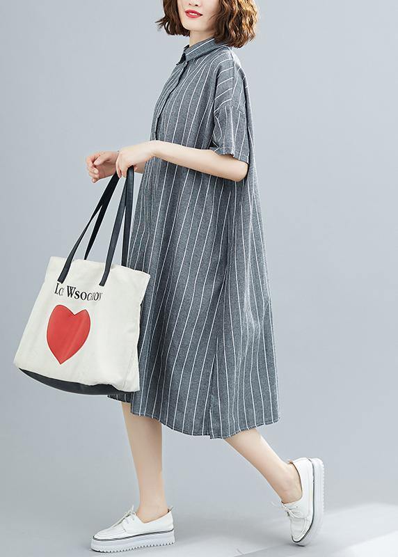 Diy Striped Cotton Quilting Clothes Lapel Collar Summer Dresses