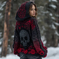 Women's Vintage Skull Floral Gradient Celtic Art Knit Hooded Sweater elevenforest