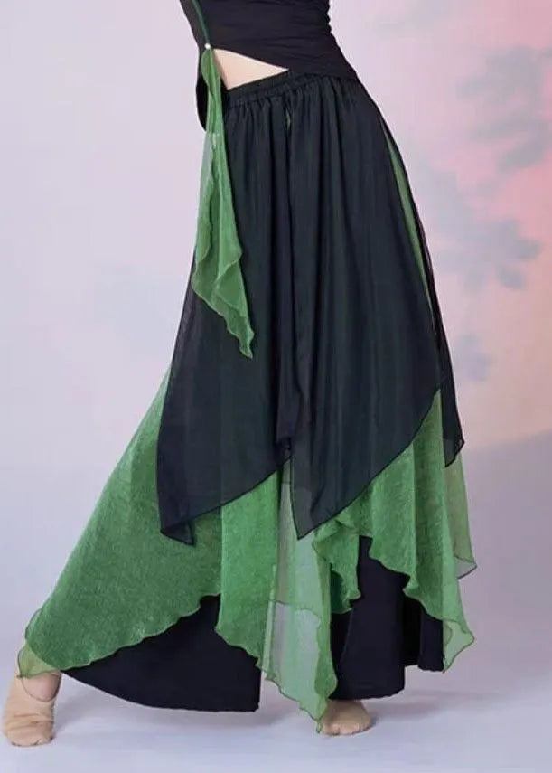 Chinese Style Green Tops and Skirts Silk Two-piece Set Summer
