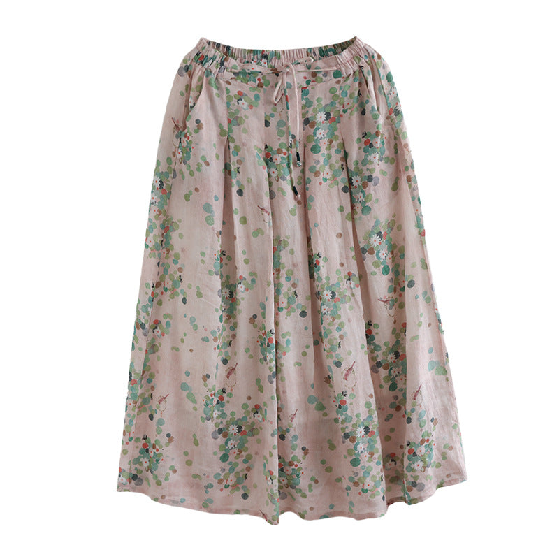 Cozy Retro Linen A-line Patchwork Skirt