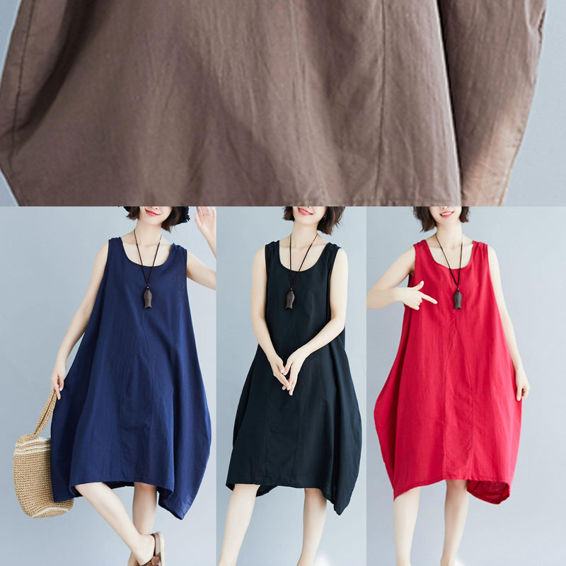 Black O Neck Linen Quilting Dresses Sleeveless Clothing Summer Dress