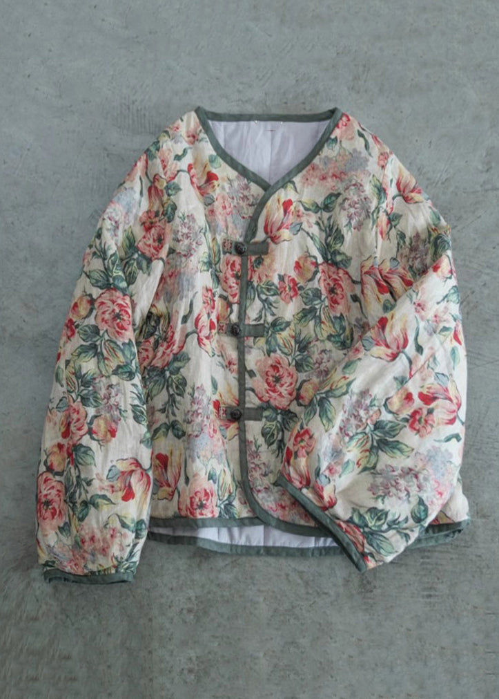 Photo Color Print Button Fine Cotton Filled Short Coat Spring