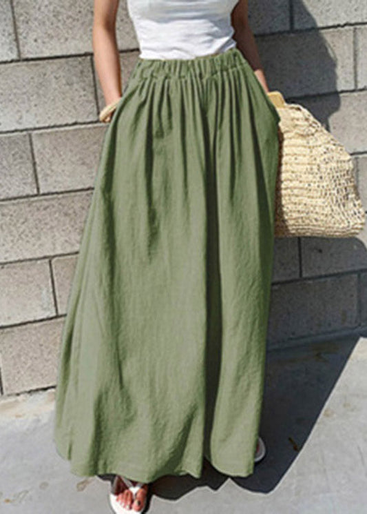 Stylish Olive Green Elastic Waist Wide Leg Pants Skirt Summer