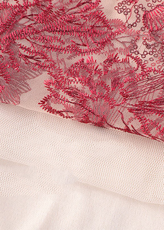 Vogue Red Sequins Embroideried High Waist Tulle Skirt Summer