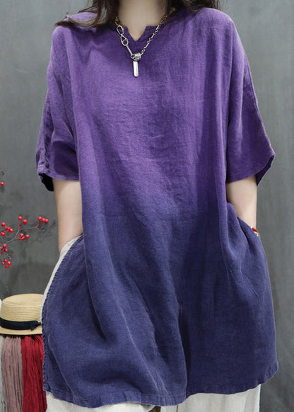 Purple Oversized Tie Dye Linen Top Summer