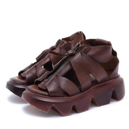 Black Zippered Flat Platform Walking Sandals