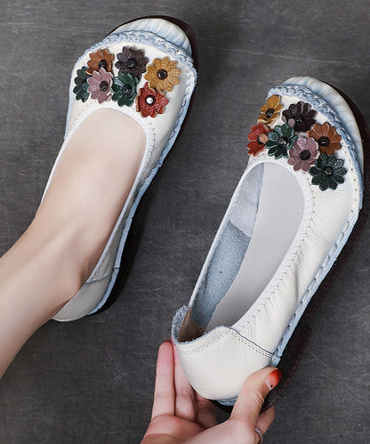 Grey Faux Leather Flower Splicing Flats Shoes