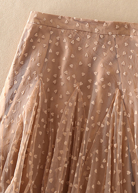 Meat Pink Zip Up Patchwork Tulle Skirt Spring