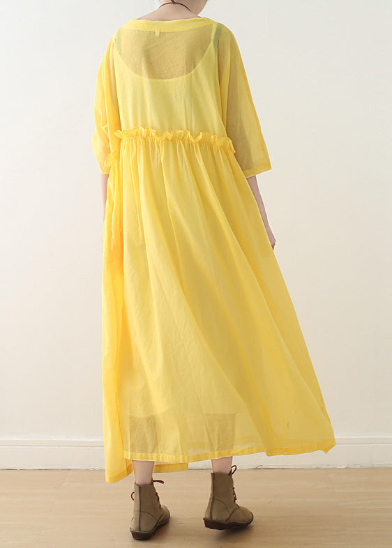 O Neck Half Sleeve Cotton Dresses Stitches Ideas Yellow Art Dress Spring