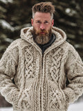 Men's Vintage Viking Celtic Knot Full Zip Cozy Knit Hoodie elevenforest