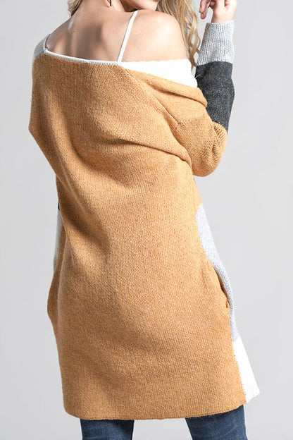 Knit Multi Color Long Sleeve Cardigan - Navy