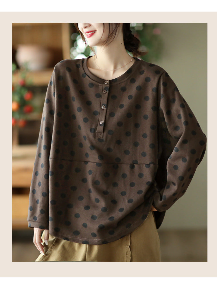 Polka-dot Print Top-paneled Cotton T-shirt
