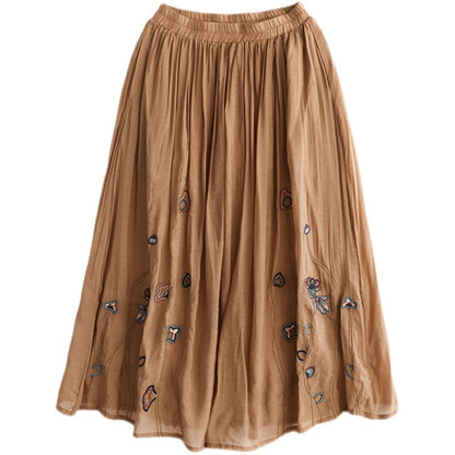 Cozy Retro Print Double-layer Linen Skirt