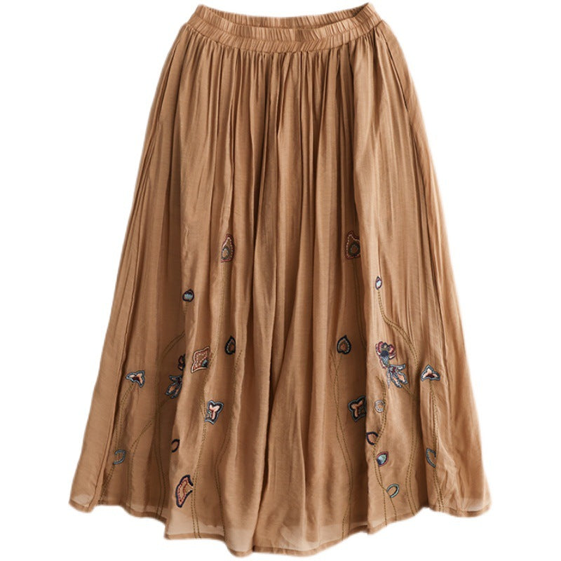 Cozy Retro Print Double-layer Linen Skirt