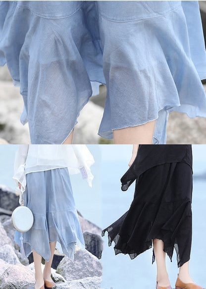 Blue Original Design Patchwork Cotton a Line Skirts Summer