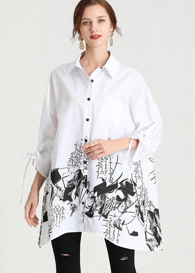 White Peter Pan Collar Button Print Top Shirts