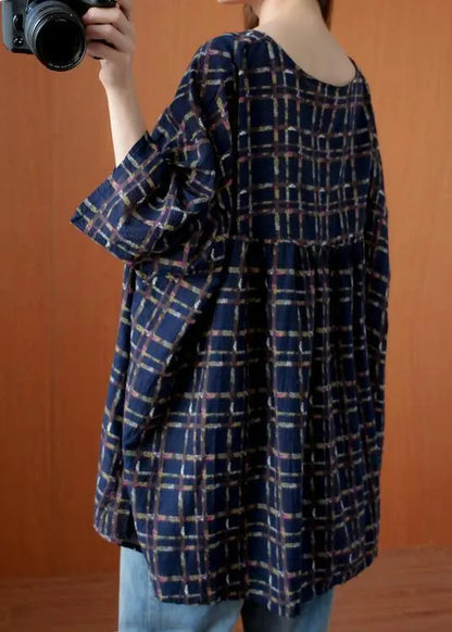 Simple V Neck Summer Shirts Ideas Blue Plaid Top