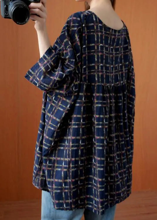 Simple V Neck Summer Shirts Ideas Blue Plaid Top