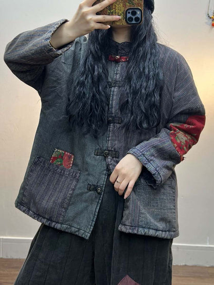 Irregular Print Chinese Style Cotton Coat