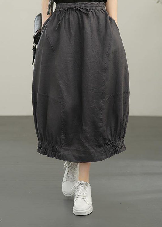 Grey Elastic Waist Skirt Summer Linen