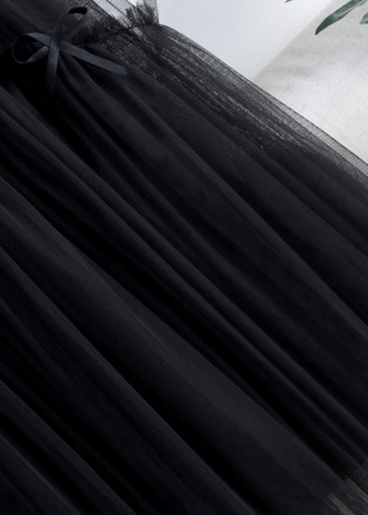 Black Bow High Waist Tulle a Line Skirts Fall