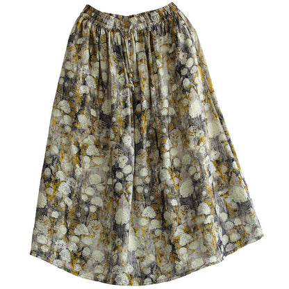 Cozy Linen Retro Loose Printed A-line Skirt