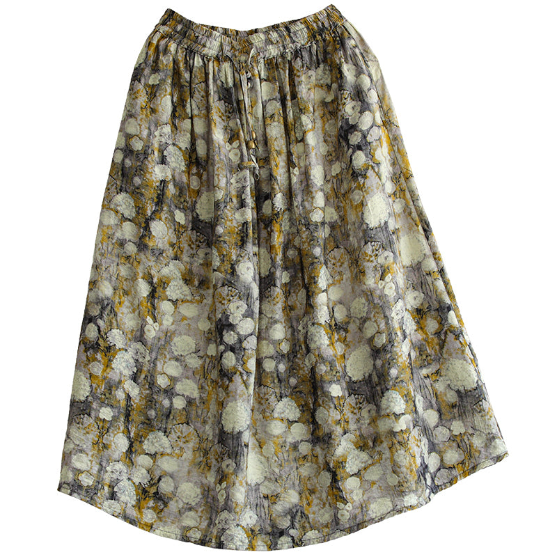Cozy Linen Retro Loose Printed A-line Skirt
