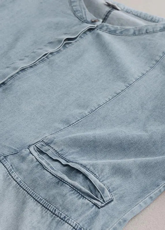 Cotton Wardrobes 18th Century Pure Color Loose Denim Midi Dress