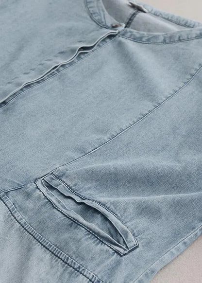 Cotton Wardrobes 18th Century Pure Color Loose Denim Midi Dress