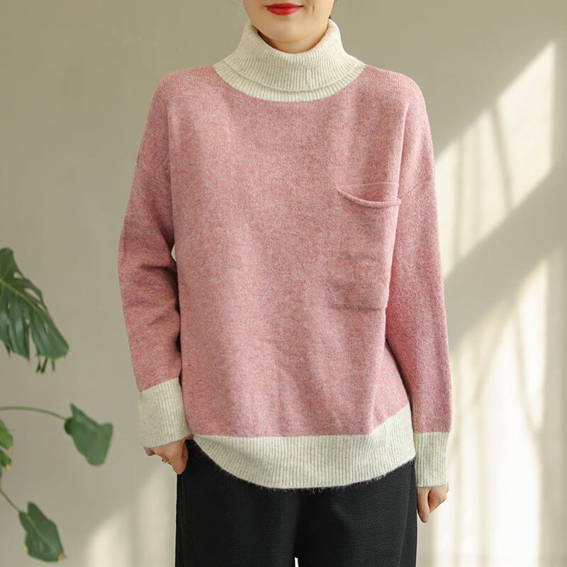 Winter Color Matching Turtlenewck Knitted Sweater