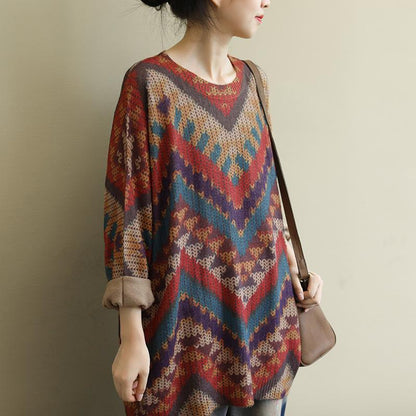 Cozy Autumn Loose Knit Printed Long-sleeved Sweater