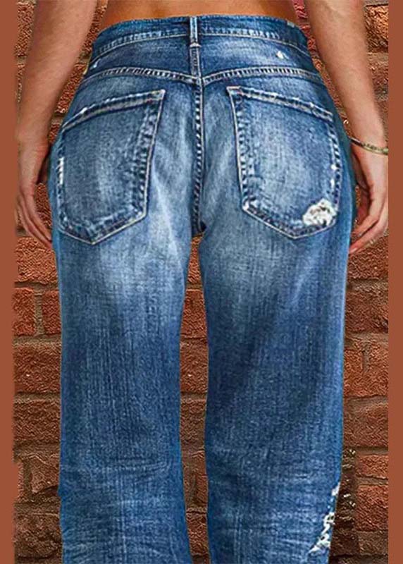 Navy Oversized Washed Denim Ripped Pants Summer